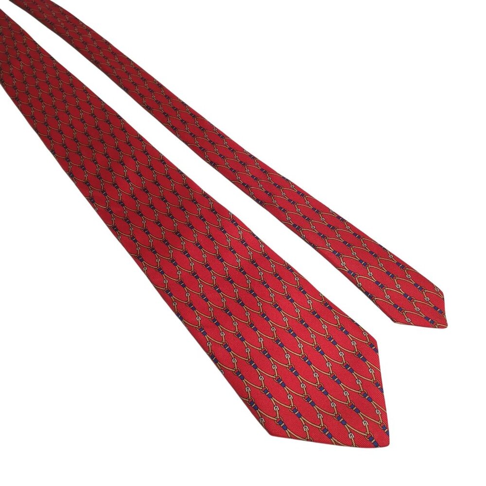 The Custom Shop Mens Silk Red Necktie Gold Navy Chain Print Made USA 54x3 Gift